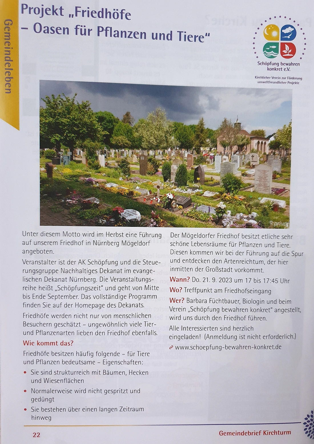 Artikel aus dem Gemeindebrief kirchturm moegeldorf